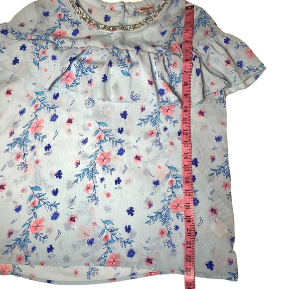 Juicy Couture Top Medium Rain Floral Ruffle Blouse Rhinestone Neck - Picture 12 of 15